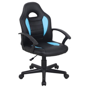 Кресло компьютерное BRABIX "Spark GM-201", экокожа, черное/голубое, 532505 в Миассе - предосмотр