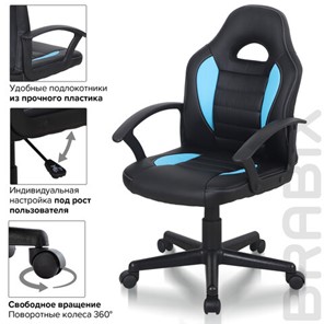 Кресло компьютерное BRABIX "Spark GM-201", экокожа, черное/голубое, 532505 в Миассе - предосмотр 9