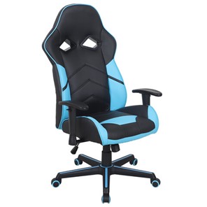 Кресло офисное BRABIX "Storm GM-006", регулируемые подлокотники, экокожа, черное/голубое, 532501 в Магнитогорске