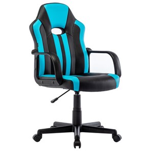 Кресло офисное BRABIX "Stripe GM-202", экокожа, черное/голубое, 532509 в Магнитогорске