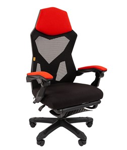 Кресло компьютерное CHAIRMAN 571 с подставкой для ног , сетчатый акрил / полиэстер черный/красный в Копейске