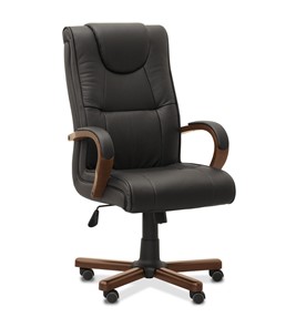 Офисное кресло Империя, натуральная кожа с компаньоном / черная/дерево - орех в Копейске