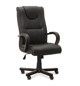 Офисное кресло для руководителя Империя, натуральная кожа с компаньоном / черная/дерево - венге в Миассе