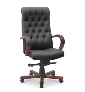Офисное кресло для руководителя Status, натуральная кожа с компаньоном /серая/дерево - орех аида в Миассе