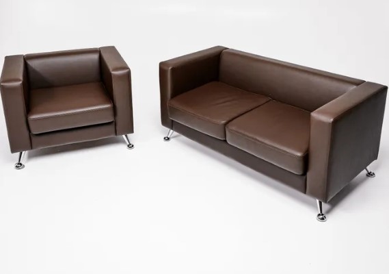Комплект мебели Альбиони коричневый кожзам  диван 2Д + кресло в Миассе - изображение