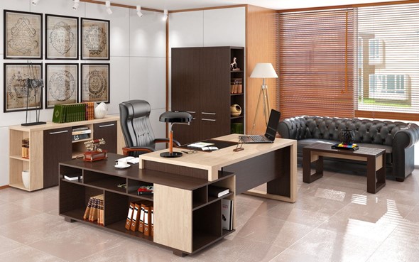 Кабинет руководителя ALTO с высоким шкафом для одежды, низким для документов и журнальным столиком в Миассе - изображение