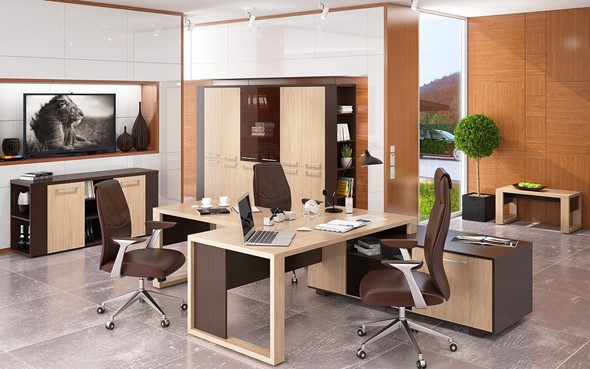 Кабинет руководителя ALTO с брифинг-приставкой, с низким и высокими шкафами в Копейске - изображение
