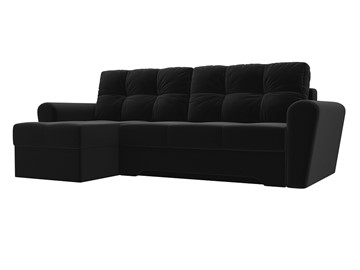 Угловой диван с оттоманкой Амстердам, Черный (микровельвет) в Миассе