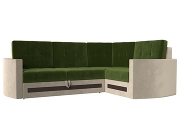 Угловой раскладной диван Белла, Зеленый/Бежевый (Микровельвет) в Миассе