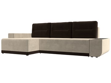 Угловой диван для гостиной Чикаго, Бежевый/Коричневый (микровельвет) в Миассе