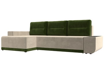 Угловой диван для гостиной Чикаго, Бежевый/Зеленый (микровельвет) в Миассе