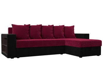 Угловой диван с оттоманкой Дубай Лайт, Бордовый/Черный (микровельвет) в Челябинске