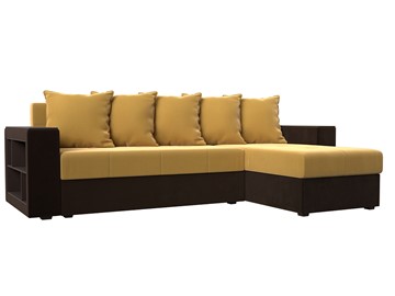 Угловой раскладной диван Дубай Лайт, Желтый/Коричневый (микровельвет) в Златоусте