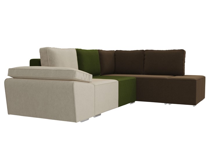 Угловой диван для гостиной Хавьер, Бежевый/Зеленый/Коричневый (микровельвет) в Челябинске - изображение 4