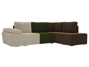 Угловой диван для гостиной Хавьер, Бежевый/Зеленый/Коричневый (микровельвет) в Челябинске