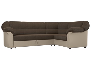 Угловой диван для гостиной Карнелла, Коричневый/Бежевый (рогожка/экокожа) в Копейске