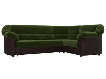 Угловой диван для гостиной Карнелла, Зеленый/Коричневый (микровельвет/экокожа) в Копейске