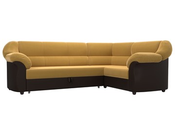 Угловой диван для гостиной Карнелла, Желтый/Коричневый (микровельвет/экокожа) в Магнитогорске