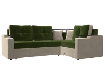 Угловой диван для гостиной Комфорт, Зеленый/Бежевый (микровельвет) в Магнитогорске