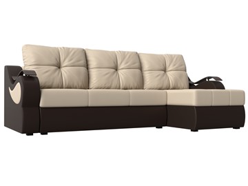 Угловой диван Меркурий, Бежевый/коричневый (экокожа) в Копейске