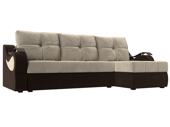 Угловой диван Меркурий, Бежевый/коричневый (вельвет) в Челябинске - изображение