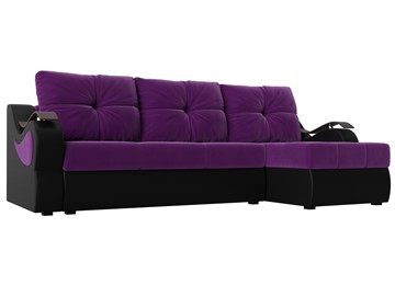 Угловой диван Меркурий, Фиолетовый/черный (вельвет/экокожа) в Челябинске