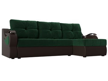 Угловой раскладной диван Меркурий, Зеленый/Коричневый (велюр/экокожа) в Миассе