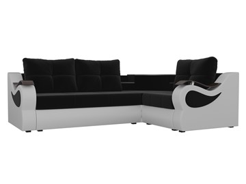 Угловой раскладной диван Митчелл, Черный/Белый (микровельвет/экокожа) в Миассе