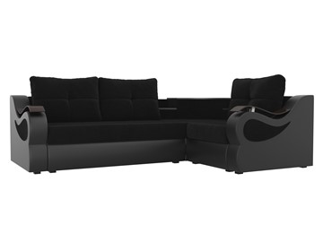 Угловой диван для гостиной Митчелл, Черный/Черный (велюр/экокожа) в Челябинске