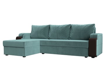 Угловой диван с оттоманкой Николь лайт, Бирюзовый/Коричневый (велюр/экокожа) в Миассе