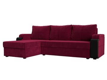 Угловой раскладной диван Николь лайт, Бордовый/Черный (микровельвет/экокожа) в Копейске