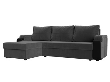 Угловой диван с оттоманкой Николь лайт, Серый/Черный (велюр/экокожа) в Копейске