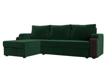 Угловой раскладной диван Николь лайт, Зеленый/Коричневый (велюр/экокожа) в Златоусте