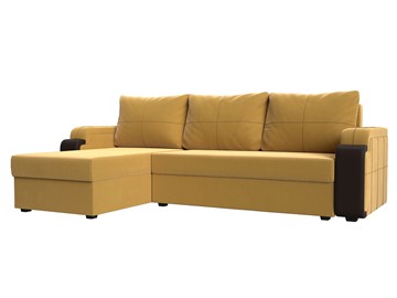 Угловой раскладной диван Николь лайт, Желтый/Коричневый (микровельвет/экокожа) в Копейске