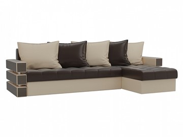 Угловой диван с оттоманкой Венеция, Коричневый/Бежевый (экокожа) в Миассе