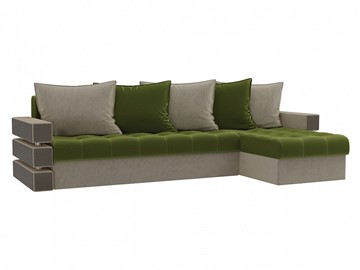 Угловой раскладной диван Венеция, Зеленый/Бежевый (микровельвет) в Миассе
