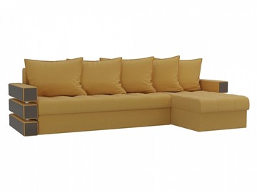 Угловой диван с оттоманкой Венеция, Желтый (микровельвет) в Магнитогорске