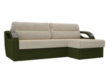 Угловой диван Форсайт, бежевый/зеленый (микровельвет) в Миассе