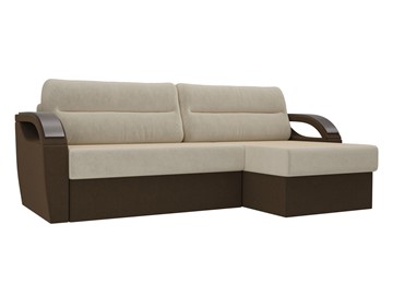 Угловой диван Форсайт, бежевый/коричневый (микровельвет) в Миассе
