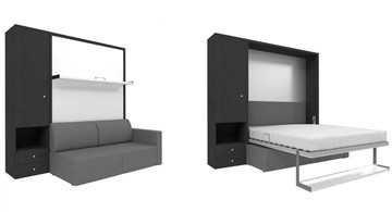 Шкаф-кровать Кровать-трансформер Smart (ШЛ+КД 1400), шкаф левый, правый подлокотник в Магнитогорске