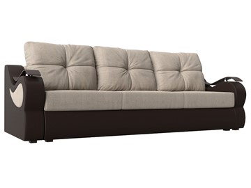 Прямой диван Меркурий еврокнижка, Бежевый/коричневый (рогожка/экокожа) в Копейске