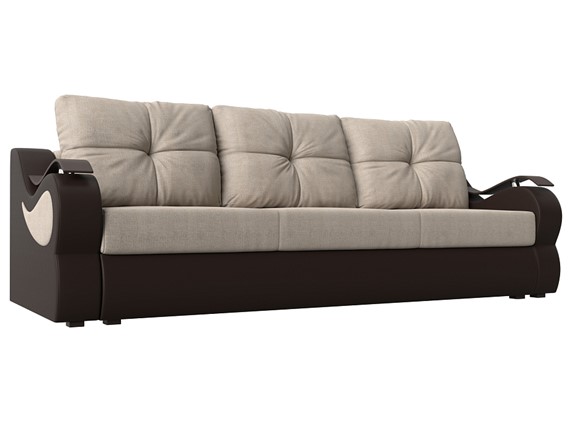 Прямой диван Меркурий еврокнижка, Бежевый/коричневый (рогожка/экокожа) в Челябинске - изображение