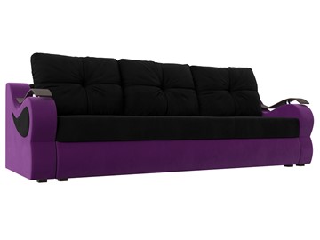 Прямой диван Меркурий еврокнижка, черный/фиолетовый (микровельвет) в Челябинске - предосмотр