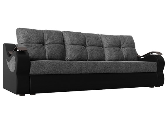 Прямой диван Меркурий еврокнижка, Серый/черный (рогожка/экокожа) в Миассе - изображение