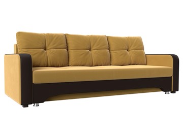 Прямой диван Ник-3, Желтый/Коричневый (Микровельвет/экокожа) в Миассе