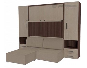 Кровать-шкаф Кровать-трансформер Smart (ШЛ+КД 1600+ШП+Пуф), 2 шкафа, без подлокотников в Челябинске