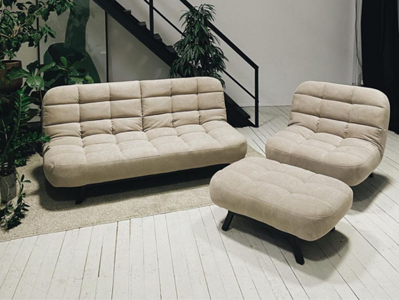 Комплект мебели Абри цвет бежевый диван + кресло +пуф пора металл в Магнитогорске - изображение