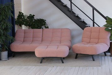 Комплект мебели Абри розовый кресло + диван + пуф опора металл в Копейске