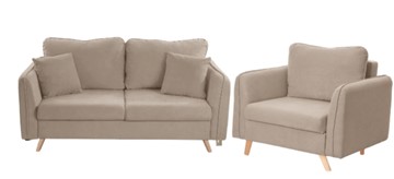 Комплект мебели Бертон бежевый диван+ кресло в Миассе