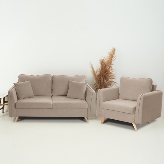 Комплект мебели Бертон бежевый диван+ кресло в Челябинске - изображение 1